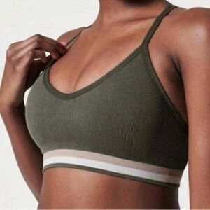 Olive Green Scoop Neck Bra with Adjustable Straps and Elastic Band